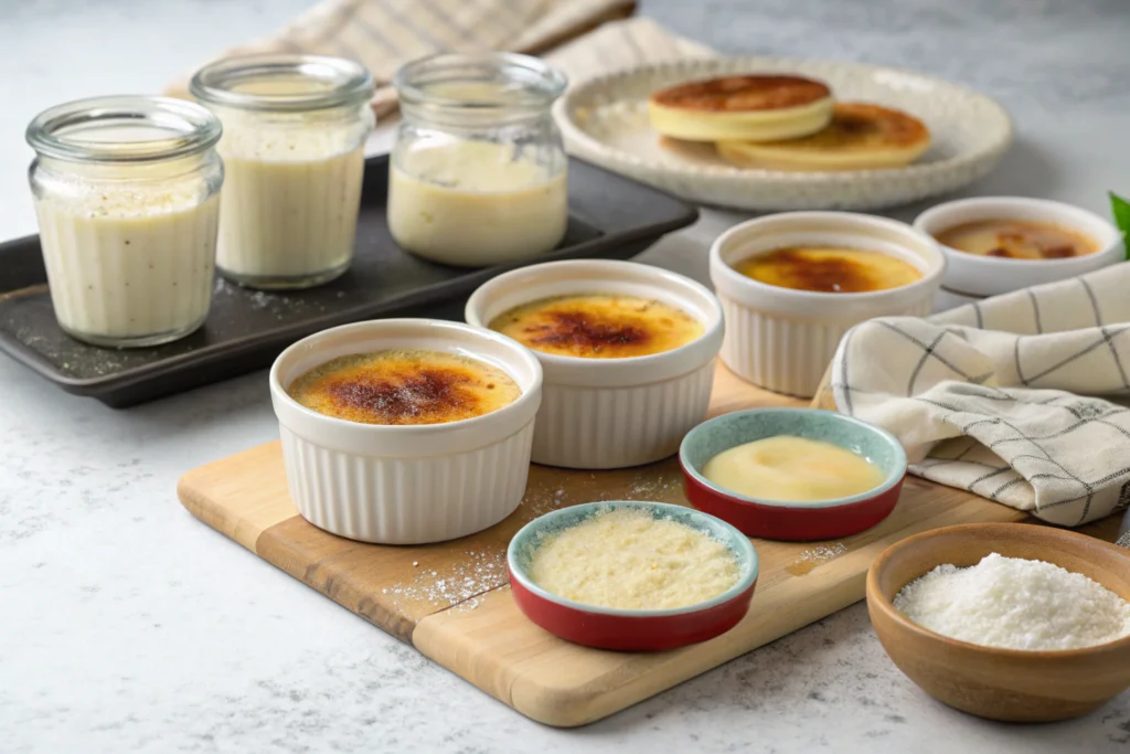 Creme Brulee Without Ramekins baking in alternative containers.
