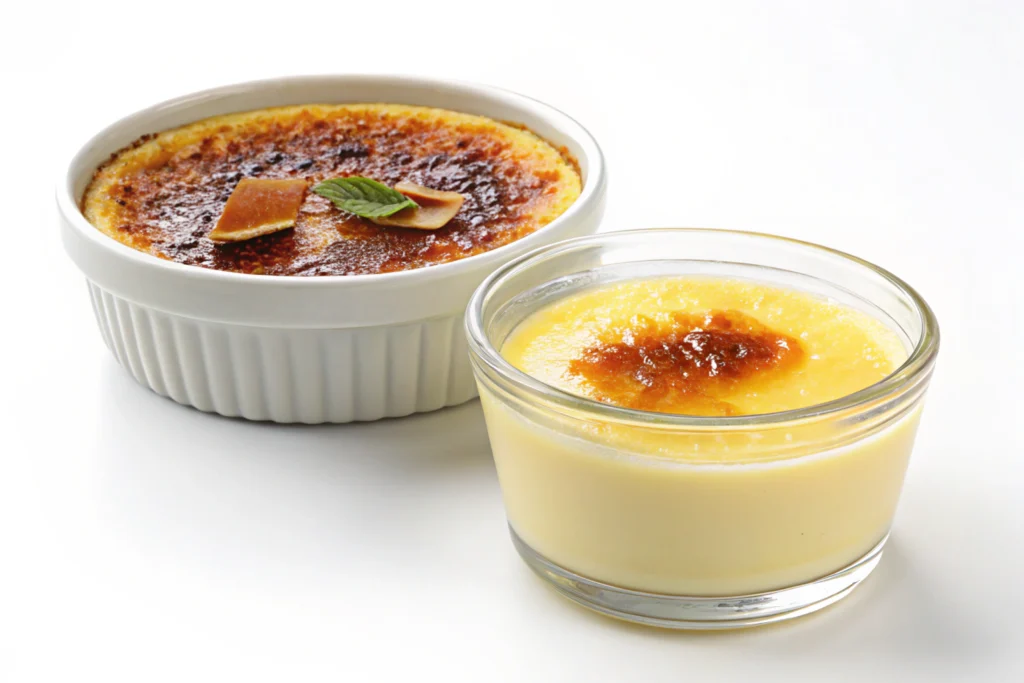 Serving temperature differences in creme brulee vs custard.