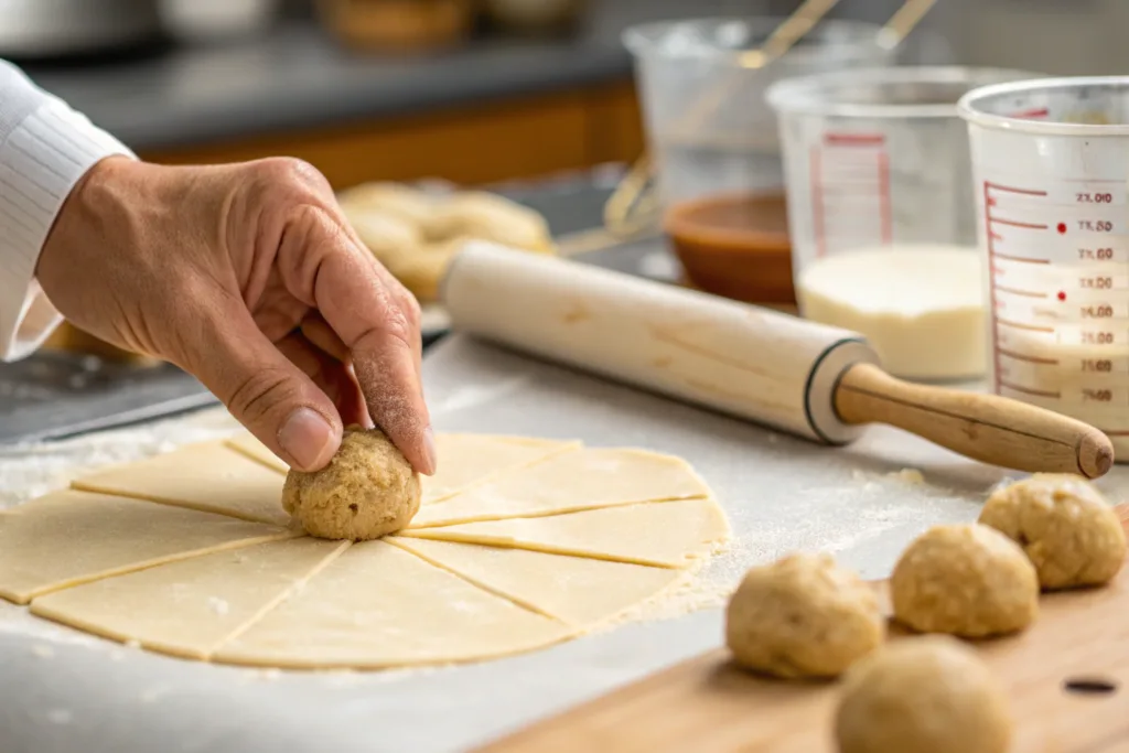 Crookie recipe-Filling a croissant with cookie dough for a crookie recipe.