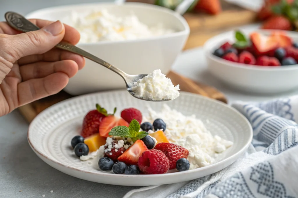 What Does Cottage Cheese Mix Well With-A healthy serving of cottage cheese.