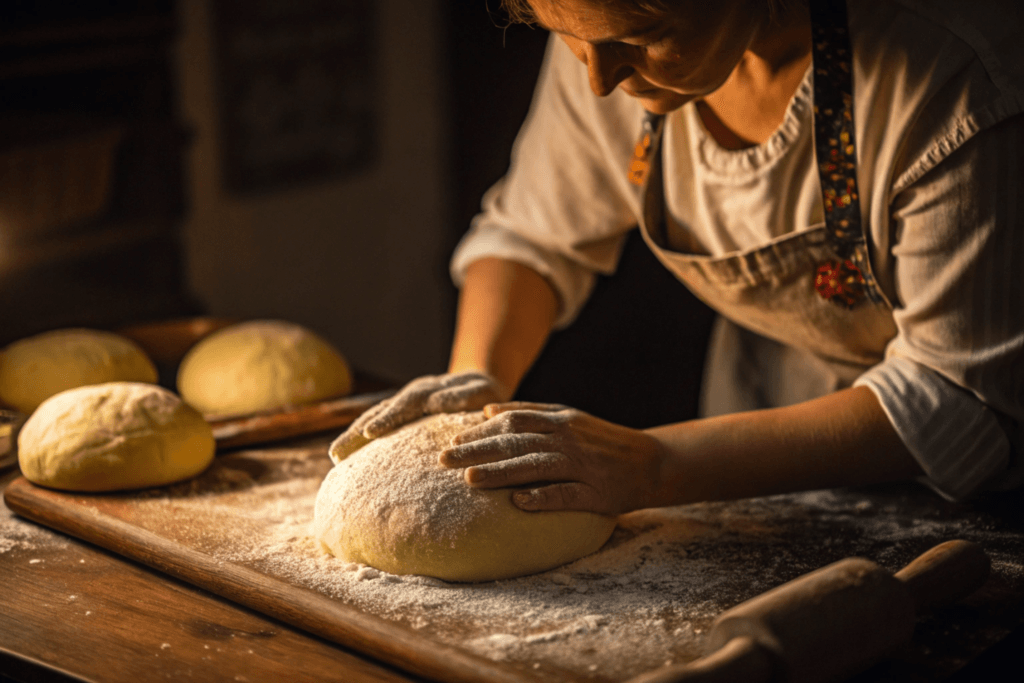 rising recipes-Handling dough for a rising recipe.