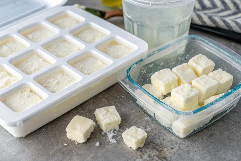Can You Freeze Cottage Cheese-Freezing cottage cheese in an ice cube tray.