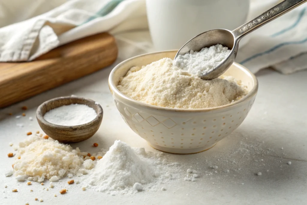 Combining baking powder to create a self-rising flour.