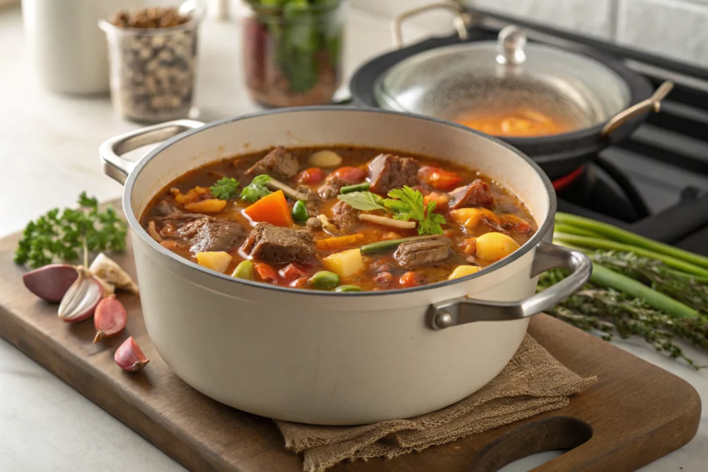 Stew simmering naturally for best flavor.