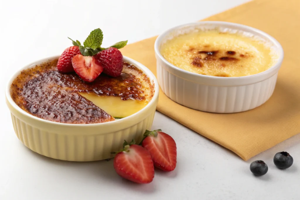 Difference between crème brûlée and custard is the caramelized top.