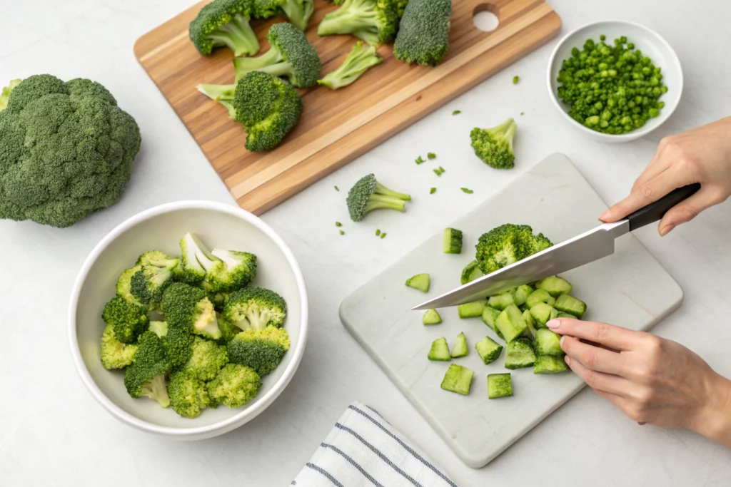 Cutting broccoli for a salad for when you are considering can you eat broccoli raw in a salad?