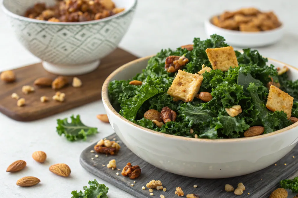 A close-up of crunchy additions in what is a kale crunch side?