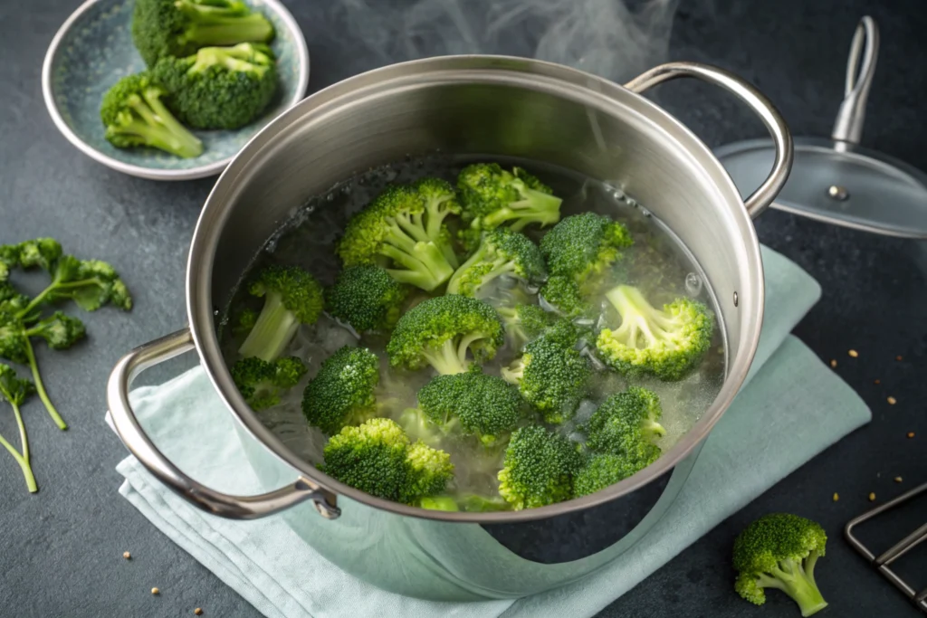 Broccoli being blanched for a salad to highlight why do you blanch broccoli for salad?.
