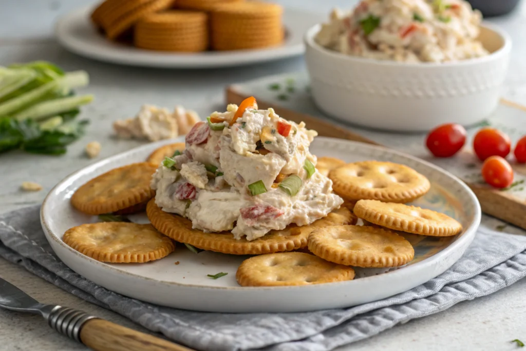 Chicken salad chick-Chicken salad chick recipe served on crackers
