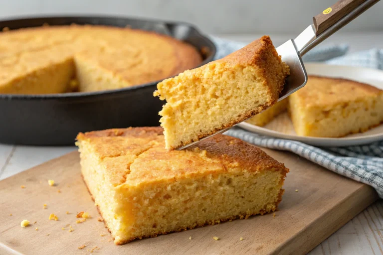 ingredient keeps cornbread from crumbling-A slice of cornbread showing a non-crumbly texture, reflecting what ingredient keeps cornbread from crumbling.