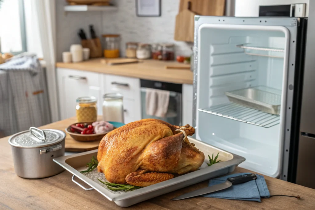Freeze Rotisserie Chicken-Rotisserie chicken being prepared for freezing.