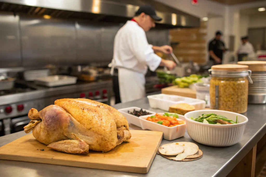 Unsold Rotisserie Chicken-Unsold rotisserie chicken being used in prepared foods.