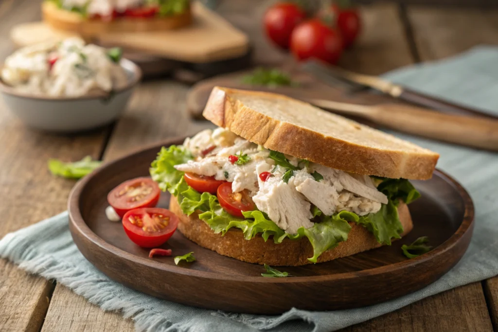 Leftover Rotisserie Chicken-Chicken salad sandwiches made with leftover rotisserie chicken.