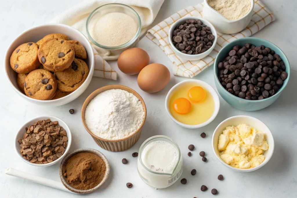 Collage of Chocolate Chip Muffins ingredients.