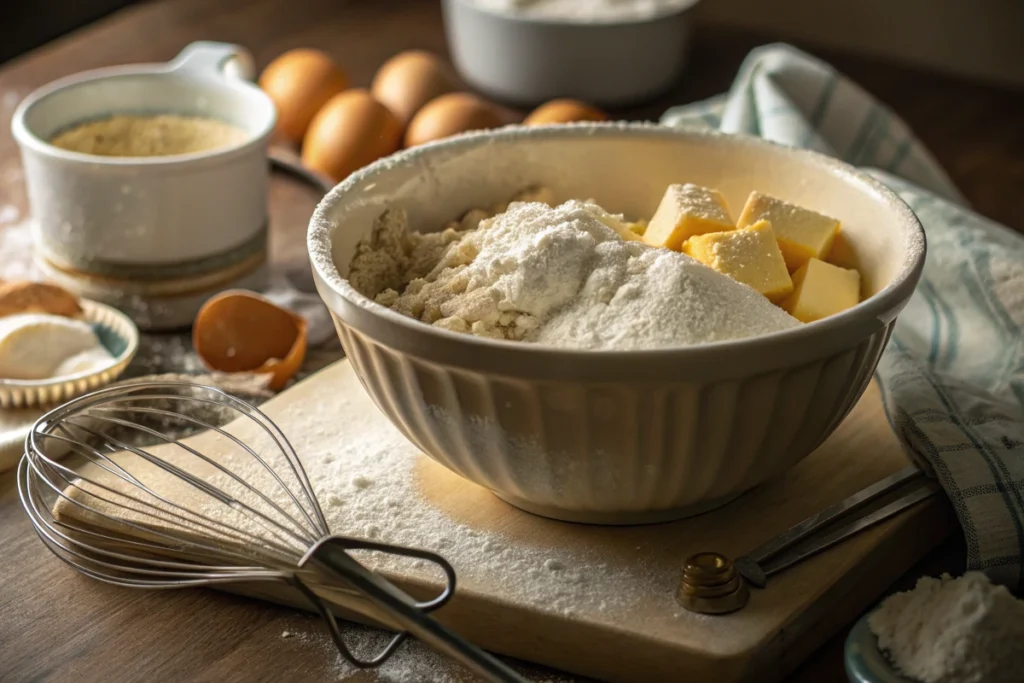 Chocolate Chip Muffins-Bowl with dry ingredients being mixed.
