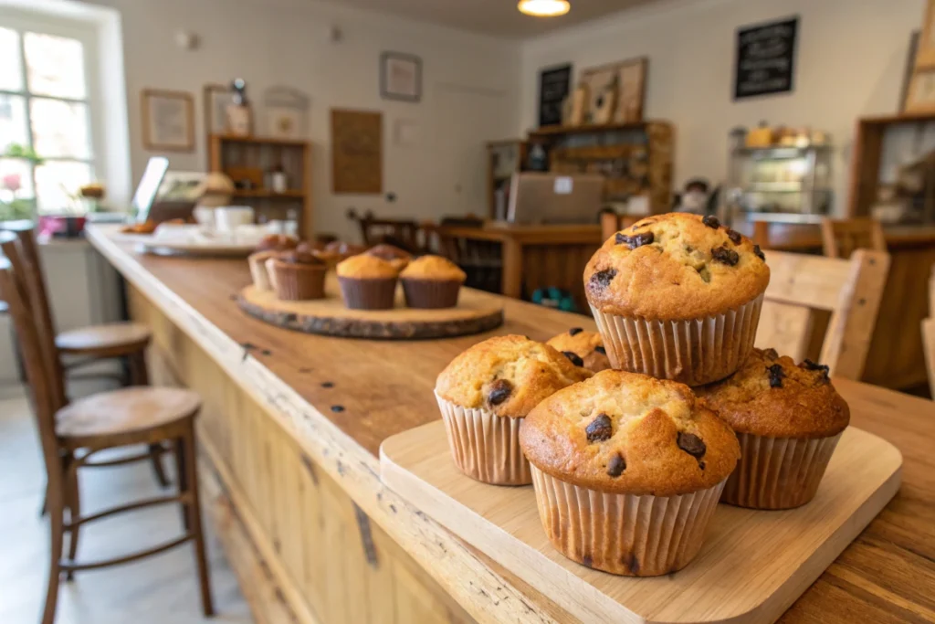 Chocolate Chip Muffins-Warm and aesthetically pleasing muffins on display.