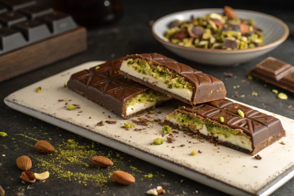 Dubai Chocolate Bar with Pistachio-Kunafa Filling ready to serve!