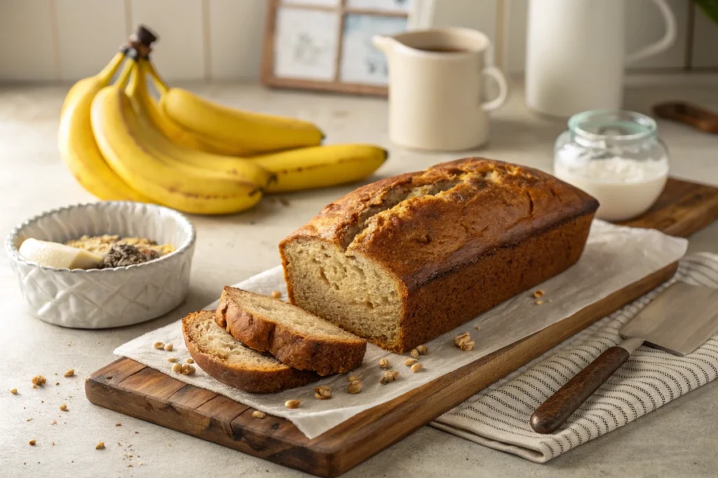 Easy 2 Banana Bread Recipe: Moist & Delicious! 1 2 Banana Bread Recipe - A delicious and vibrant loaf of banana bread ready to serve