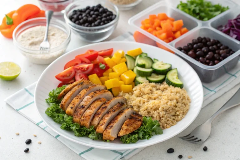 Meal Prep Ideas High Protein FAQs - A collage of protein-packed ingredients and healthy meal prep containers
