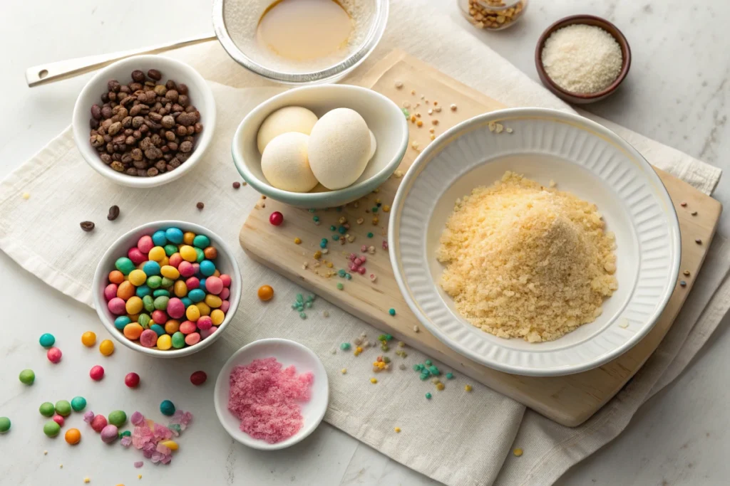 Starbucks Cake Pop FAQs Ingredients - A colorful spread of the key ingredients in Starbucks cake pops