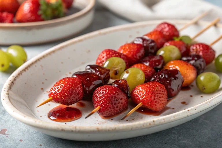 Delicious Microwave Tanghulu featuring a hard candy shell and juicy fruit.