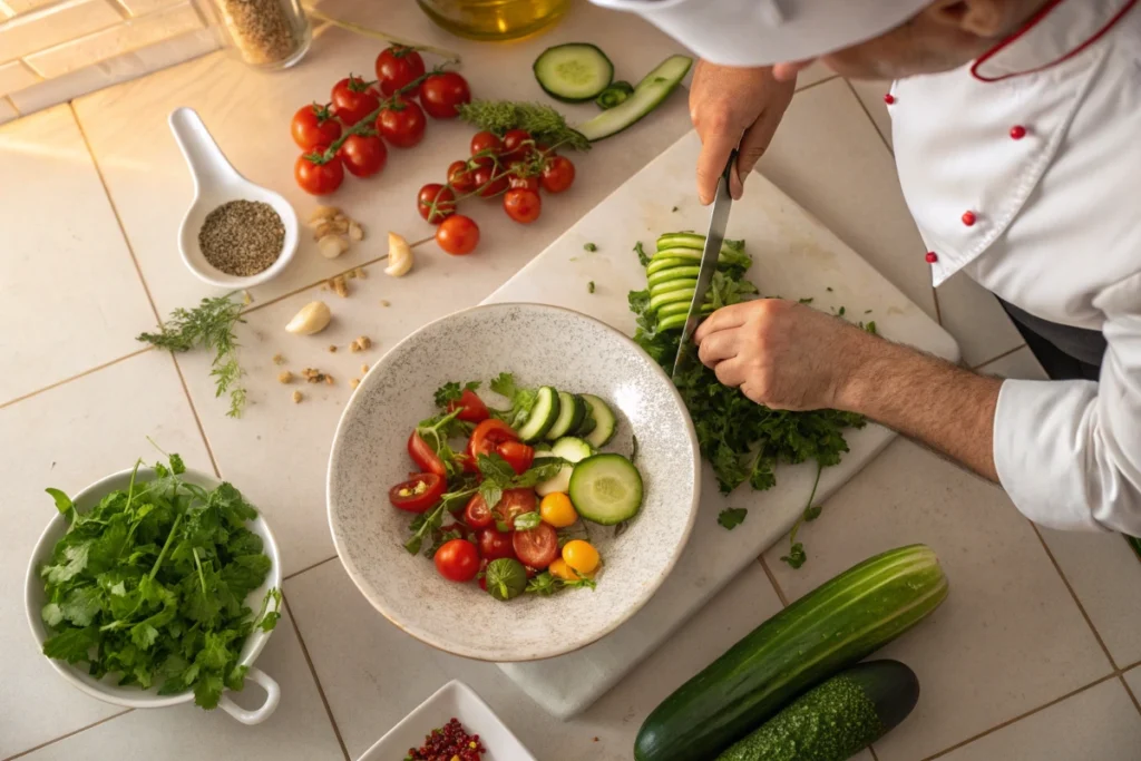 Viral Cucumber Salad-Ingredients in process
