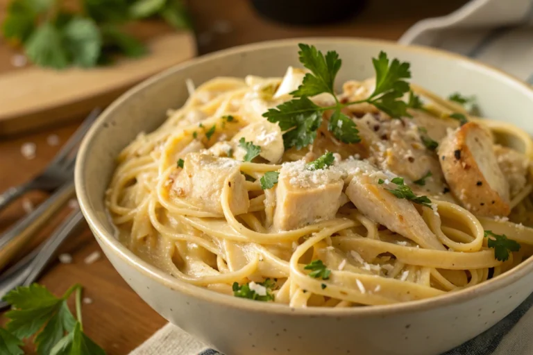 Garlic Parmesan Chicken Pasta - A delicious and creamy Garlic Parmesan Chicken Pasta ready to serve.