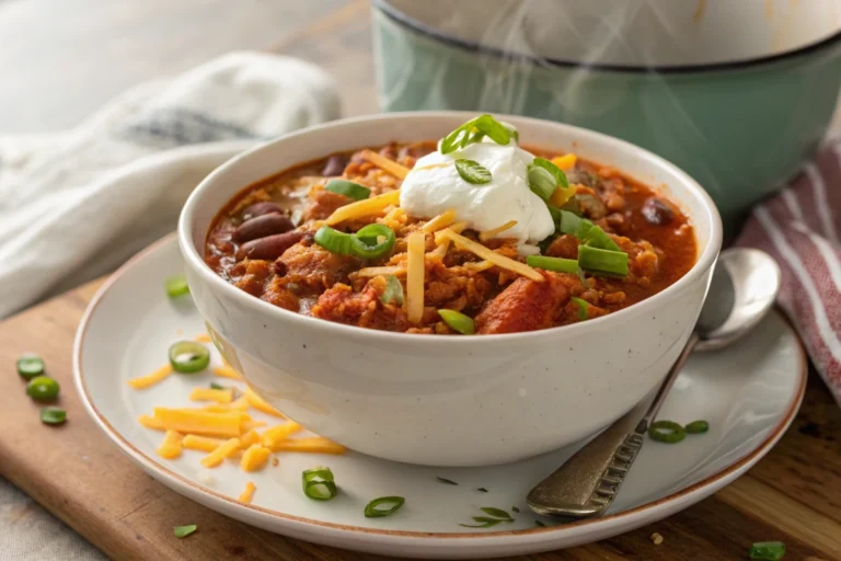 Ground Chicken Chili - A delicious and vibrant bowl of ground chicken chili, ready to serve.