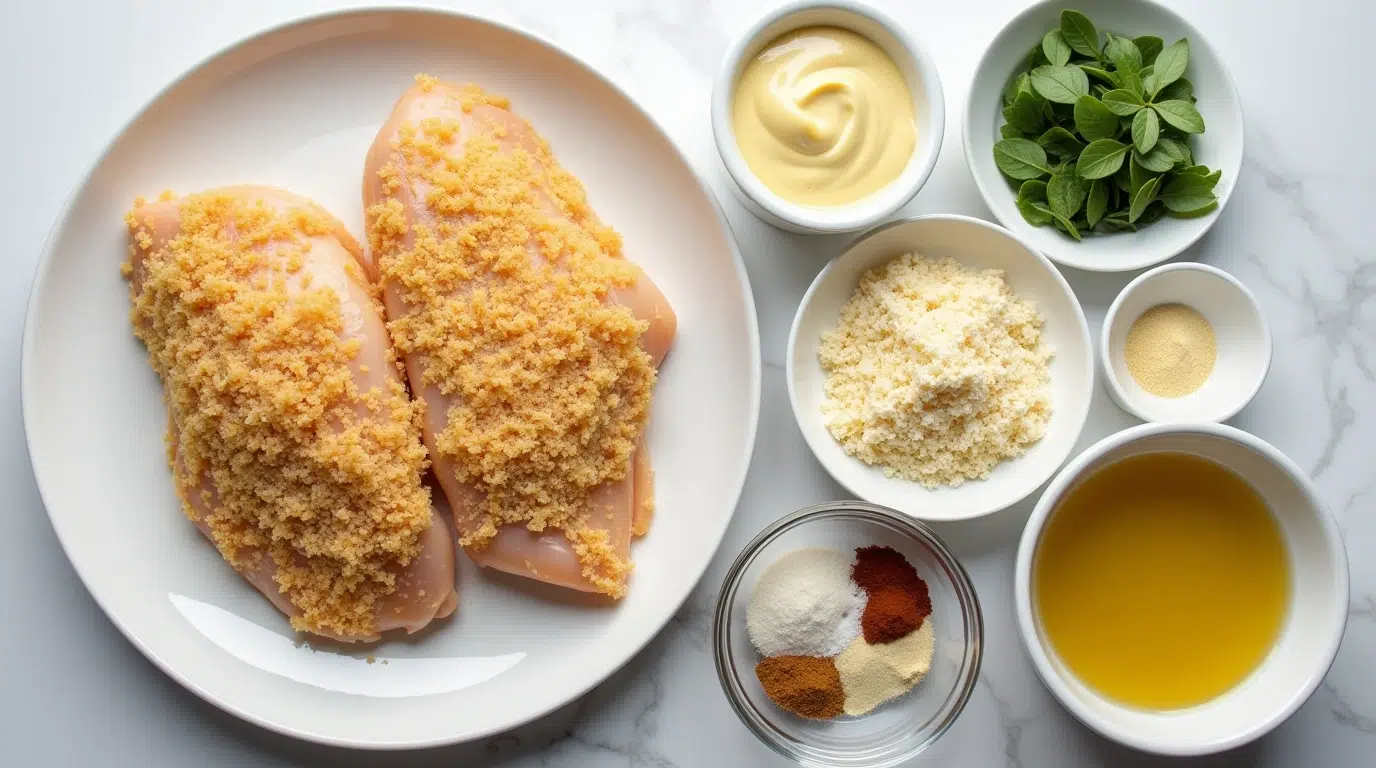 Preparing ingredients for Longhorn Parmesan Crusted Chicken.