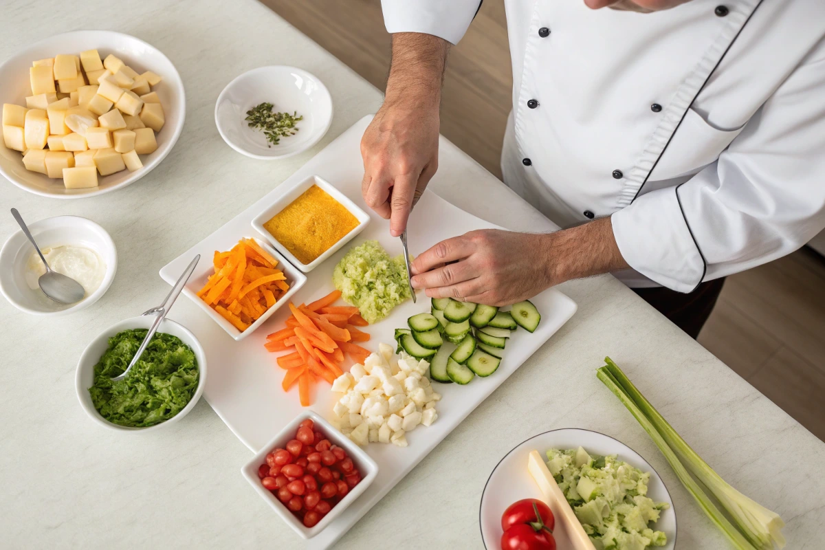 Easy Party Appetizers - Step-by-step process: Preparing fresh ingredients for easy party appetizers.