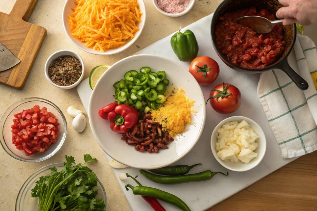 Ground Chicken Chili - Step-by-step process: Preparing ingredients for making Ground Chicken Chili.