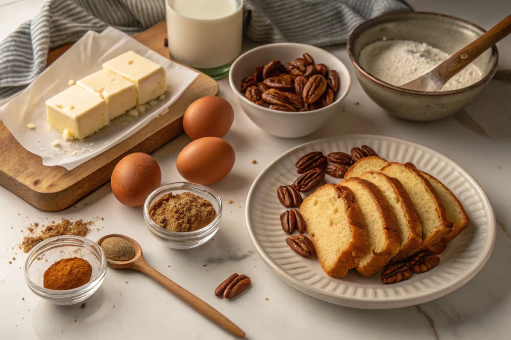 Decadent Caramelized Pecan French Toast Bake - Step-by-step process: Preparing ingredients for making Pecan French Toast Bake