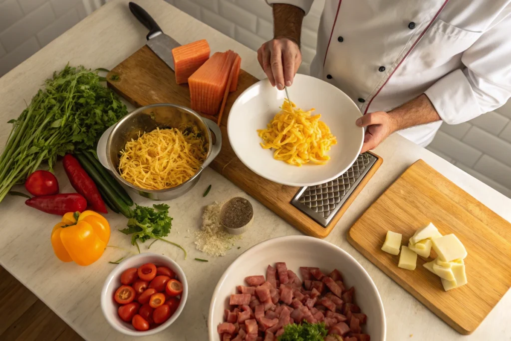 Smoked Mac and Cheese - Step-by-step process: Preparing ingredients for making Smoked Mac and Cheese