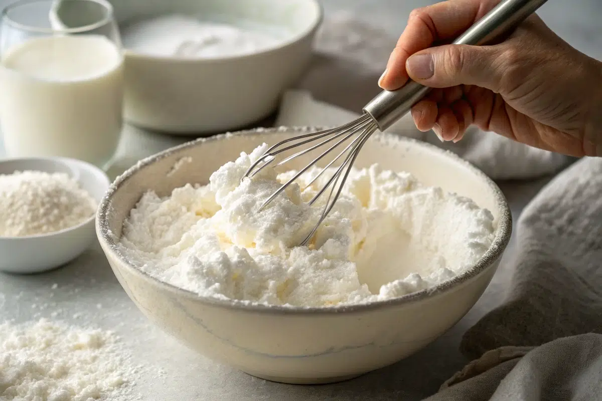 Stirring snow cream recipe.