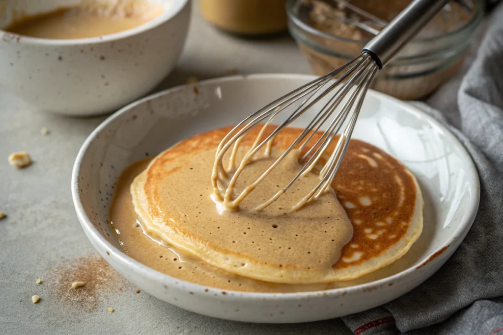 Krusteaz Pancake Mix Recipe - Step-by-step process: Mixing the batter for making Krusteaz Pancakes
