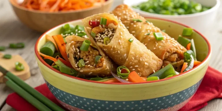 Savory egg roll in a bowl recipe with ground meat, shredded cabbage, and carrots served in a bowl