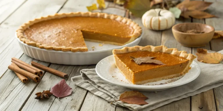 Perfectly baked Libby's pumpkin pie with a golden flaky crust on a rustic wooden table