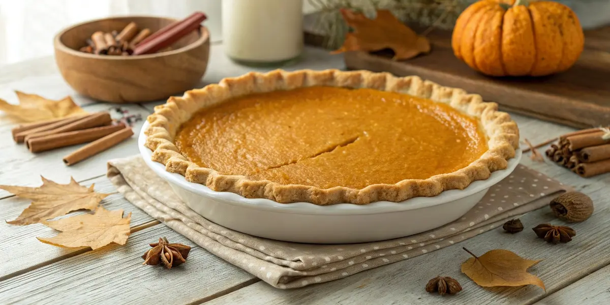 Slice of Libby's pumpkin pie topped with whipped cream and fall spices