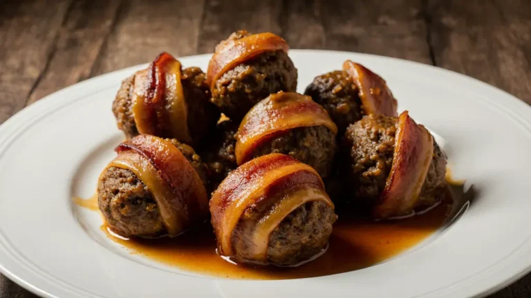 "Freshly cooked Halloween mummy meatballs recipe with golden crispy texture on white plate"